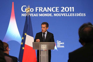 Discours du président de la République Nicolas Sarkozy devant les ministres de l'Agriculture du G20. Photo : L. Blevennec/Présidence de la République