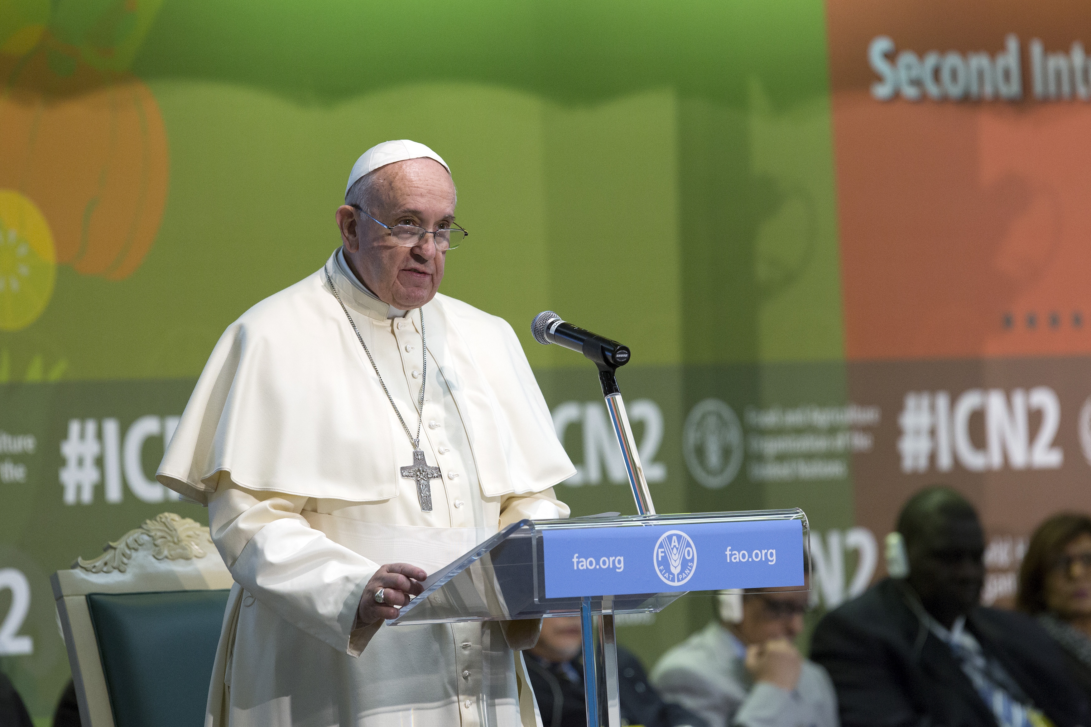 Intervention du pape François à la deuxième Conférence internationale sur la nutrition (CIN2) les 19-21 novembre 2014 à Rome, Italie. Photo : FAO