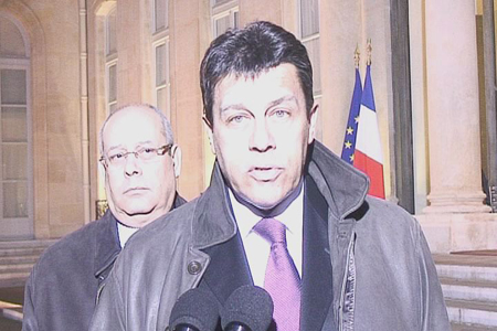 Xavier Beulin, président de la FNSEA, le 18 janvier 2012, à l'issue de son entretien avec Nicolas Sarkozy en marge du sommet social de crise (© M.Gramat / GFA)
